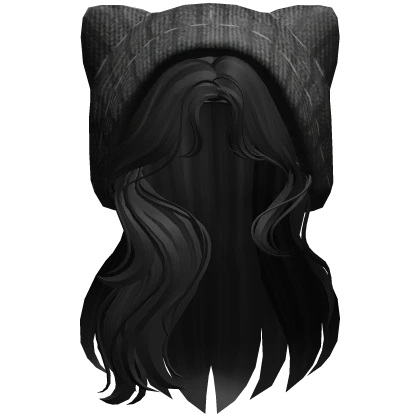 Wavy Cute Hair w/ Y2K Cat Hoodie - Black