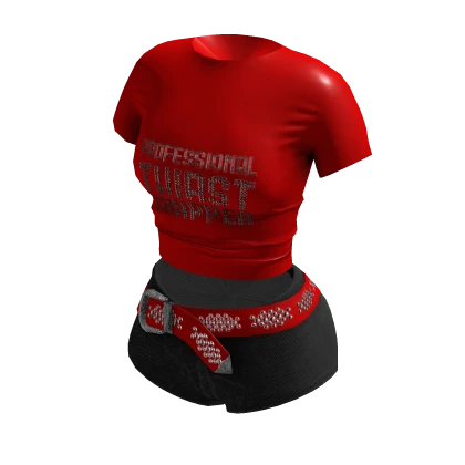 Red Baddie Shirt W/ Black Shorts n Red Belt