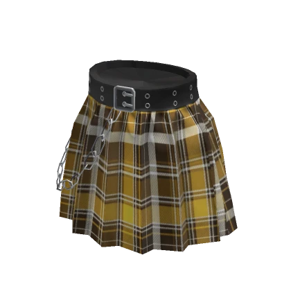 Grunge Chained Pleated Skirt - Yellow Plaid