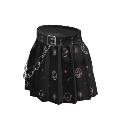 Grunge Chained Pleated Skirt - Black & Pink Space