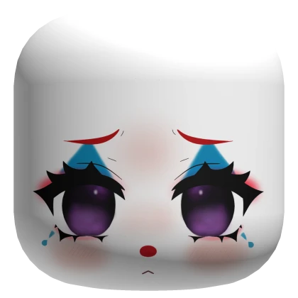 Sad Halloween Jester Clown Anime Chibi Face, White