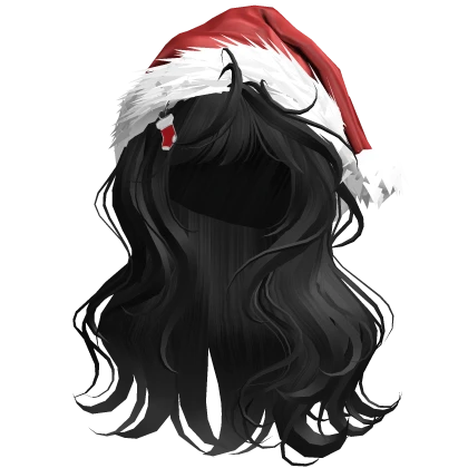 Black Lush Wavy Hair w/ Red Santa Hat
