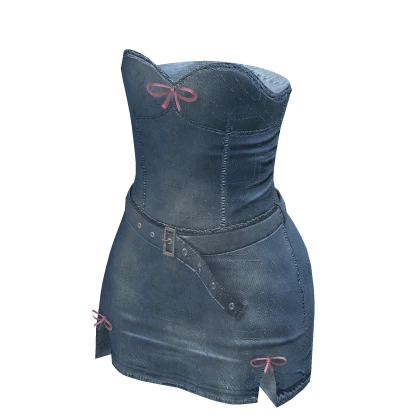 ʚ y2k denim bow dress w belt