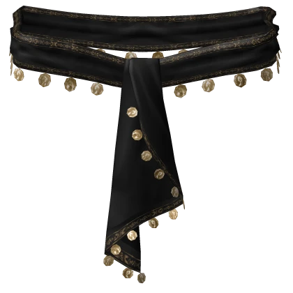 Elegant Coin Satin Black Gold Scarf Belt