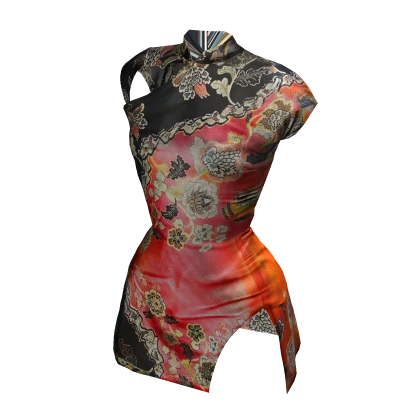 Silk Cheongsam Mini Dress (Red)