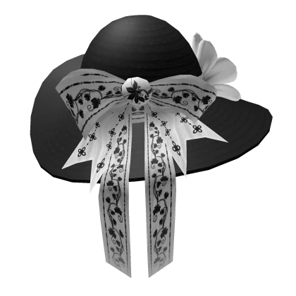 Black Wide Brim Elegant Lady Sun Hat +White Flower