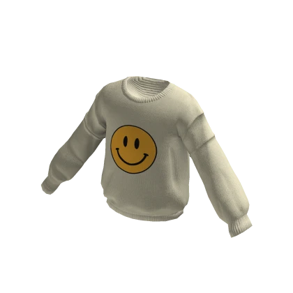Aesthetic Y2K Smiley Face Sweater - Beige