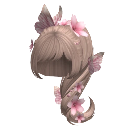 Kawaii Ponytail w/ Butterfly and Flowers 