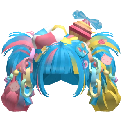 Decora Messy Blue Rainbow Harajuku Igari Pigtails