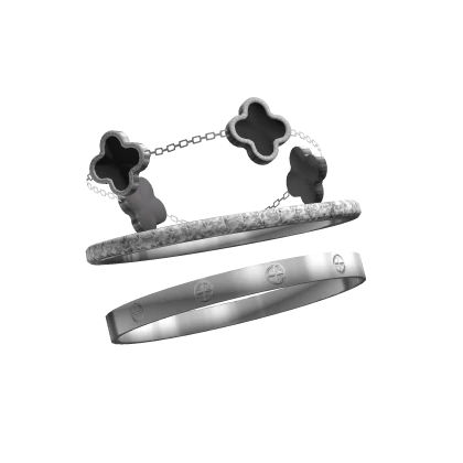 Left Diamond Clover Stack Bracelets