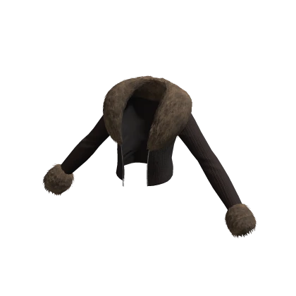 Sweater Brown Knitted Fur Crop Basic Cut Warm y2k