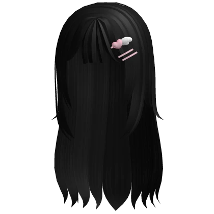 ♡ cutecore flowy hair w/ heart hairclips black