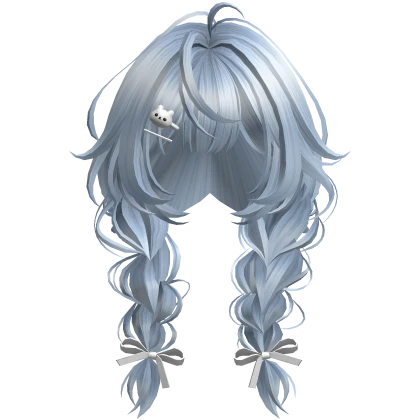 Sky Blue Braided Pigtails w/ Teddy Bear Clips