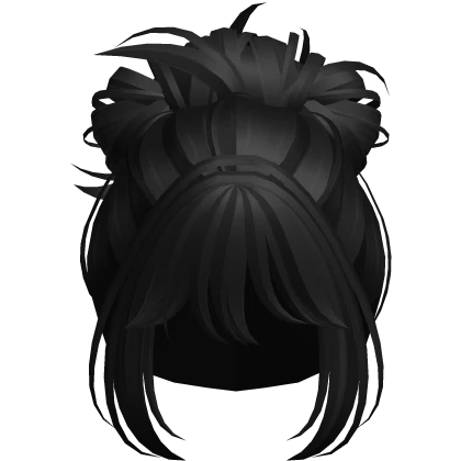 Black messy high bun with cute wispy bangs