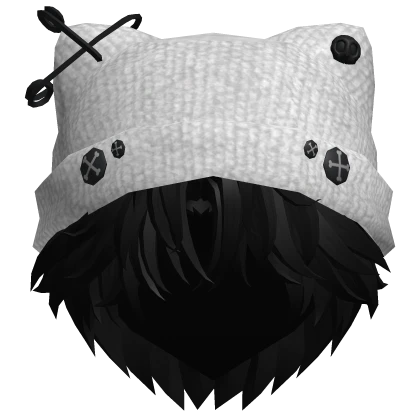 Black Messy Emo Hair w/ Beanie