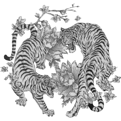 Maximalist Twin Tiger With Flowers White