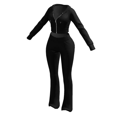 Tracksuit Black Euina Outfit Flared Pants Crop Top