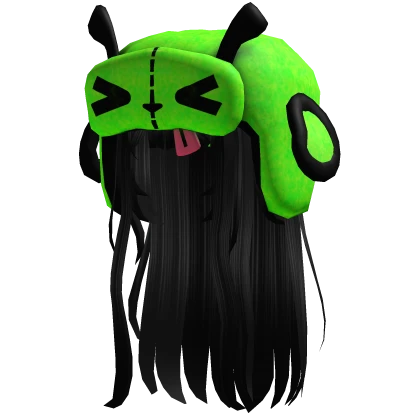 Green Alien Gir Ushanka w/ Long Scene Hair (Black)