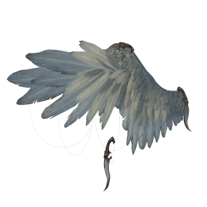 Warrior angel's white right wing with dagger