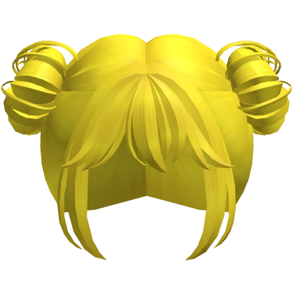 yellow wispy messy space buns hair