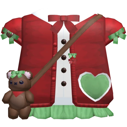 Cute Christmas Heart Jacket Dress w/ Bear Bag