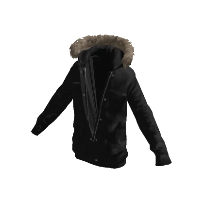 Sweater Sleeve Fur Parka (Black)