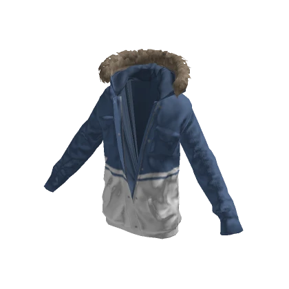 Sweater Sleeve Fur Parka (Blue and White)