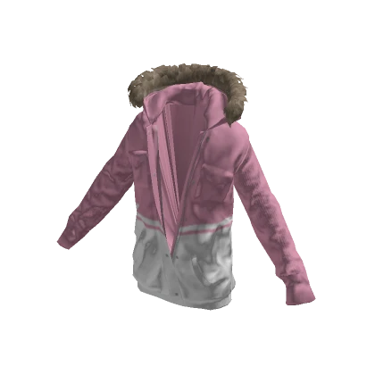 Sweater Sleeve Fur Parka (Pink and White)