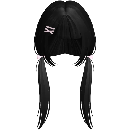 kawaii long pigtails w pink hair clips black