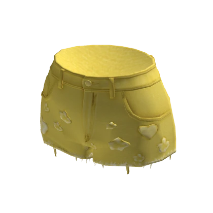 Cute Floral Hearts Jean Shorts - Yellow