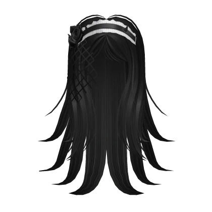 Emo Long Hair w/ Black Veil & Roses - Black