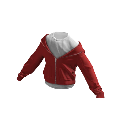 Red/White Layered Zipped Hoodie