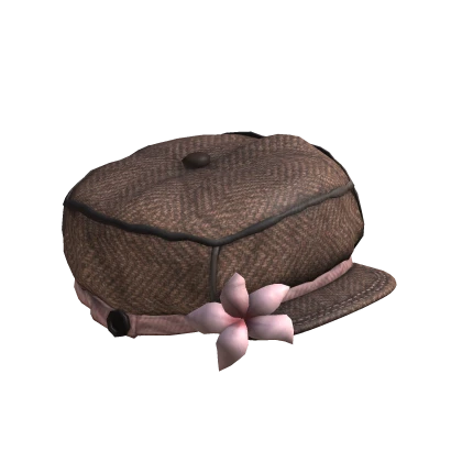 twee vintage brown knitted igari beret pink flower