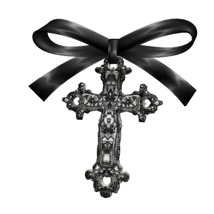 Gothic Black Ribbon Hair Bow w/ Cross