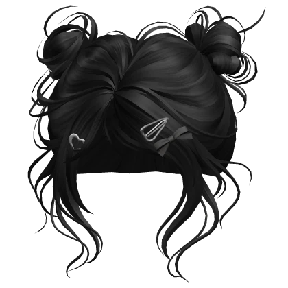 Black Cute Wavy Buns w/ Ribbon Hairclips