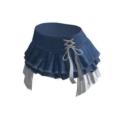 🍀Drawstring Ruffle Skirt (Blue & White)