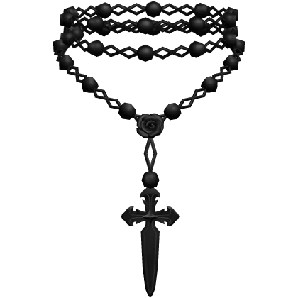 rose & dagger rosary necklace black