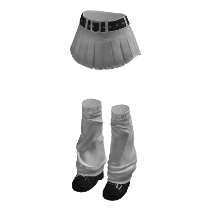 🍀Denim Skirts w Leg Warmers(White)