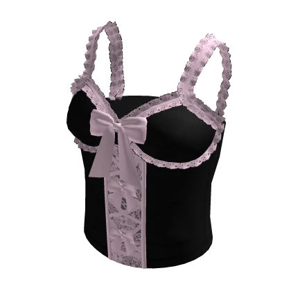 Cute Black and Pink Lace Bow Tank Top