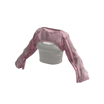 White Crop Top with Warmers Pink 🫐