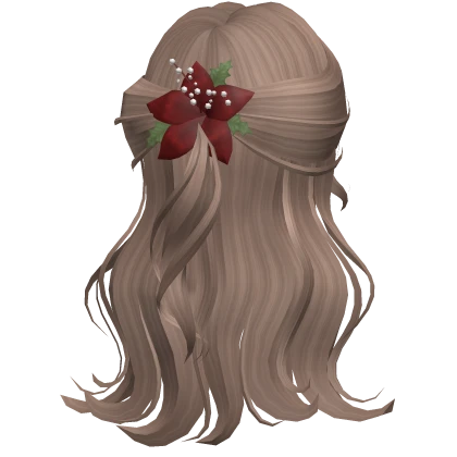 ♡ brown half up wavy hair with christmas flower