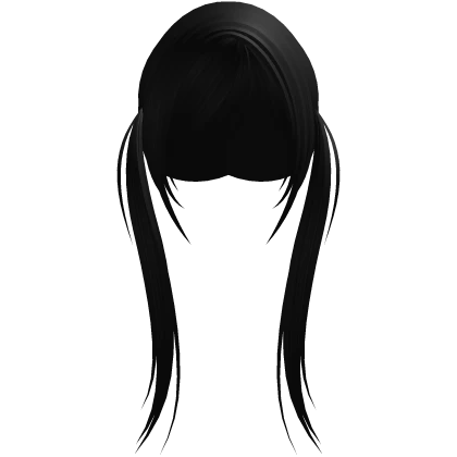 Low messy pigtails w long side bangs black