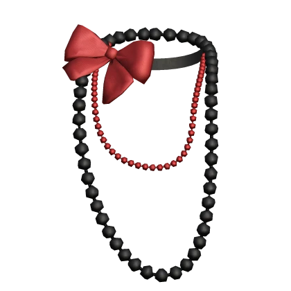 Black Layered Pearl Necklace Red Bow Gyaru Y2K