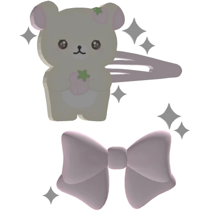♡ tan cutesi bear pink bow hairclip strawberry
