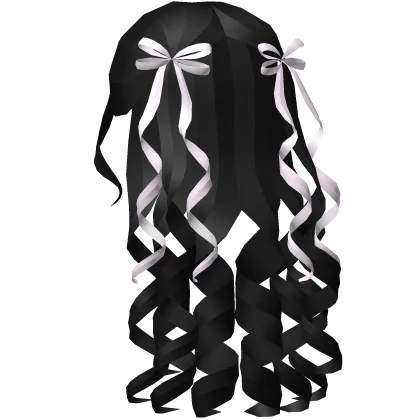 ♡ Black Valentines Curly Long Hair With Ribbons