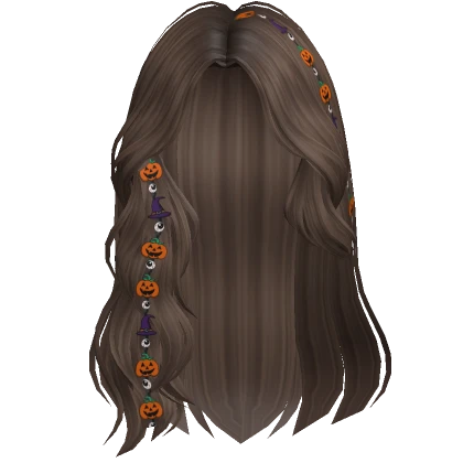 Spooky Swept Wavy Hair w/ Halloween Charms (Brown)