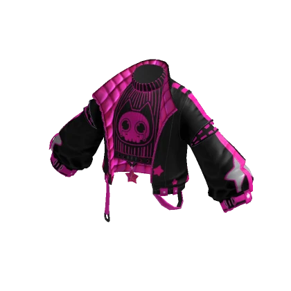 Stylish Punk Cat Jacket Black Hot Pink