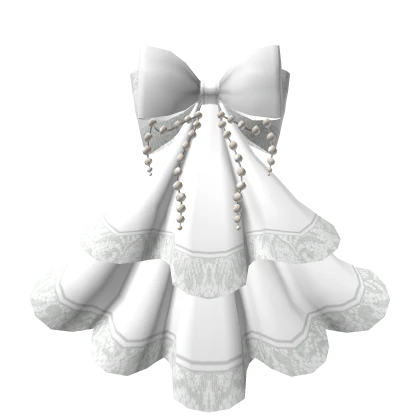 Elegant White Veil with Bow and Pearls