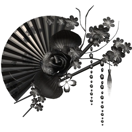 Black Dark Floral Traditional Japanese Chinese Fan