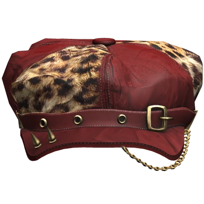 Red Vintage Leopard Cap Gold Spikes Mcbling Y2K